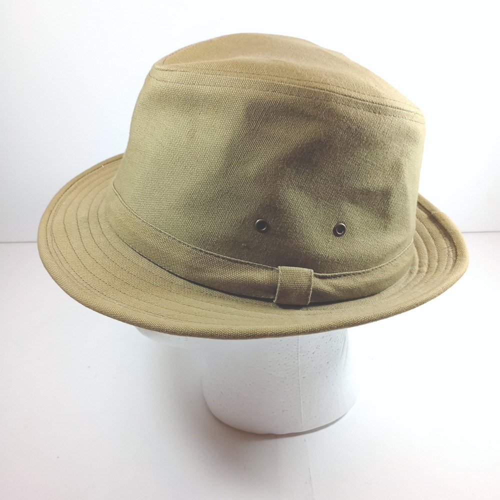 Mens Fedora Sun Hat L/XL Khaki Tan Cotton Canvas Safari Outback RN17730 Summer - Picture 2 of 6